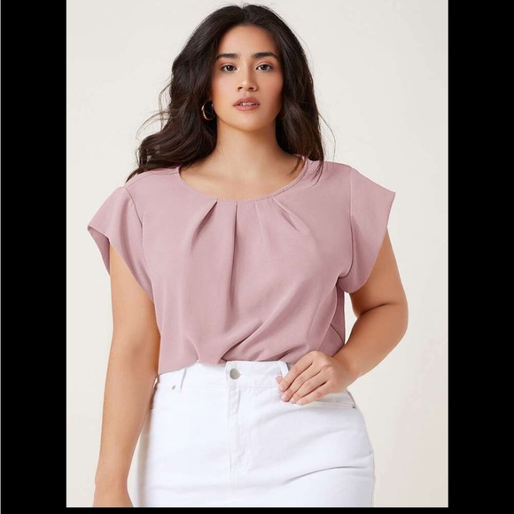 SHEIN 1X Mauve Purple Cap Sleeve Pleated Relaxed Blouse Top - Picture 1 of 8